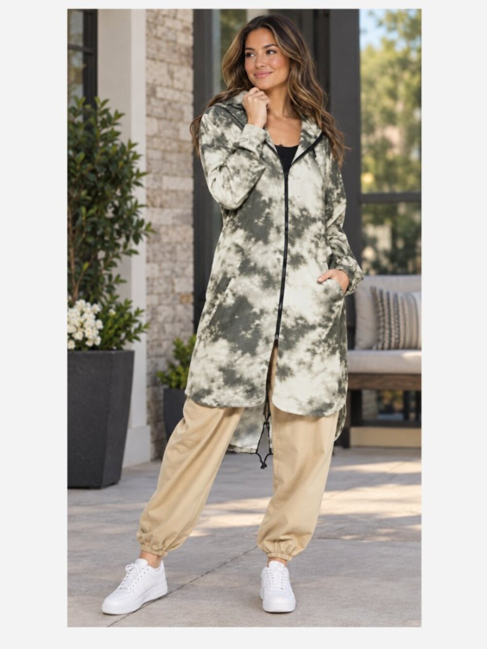 Wild Fable Olive Women's Zip-Up Tie Dye Long Windbreaker Jacket XS
